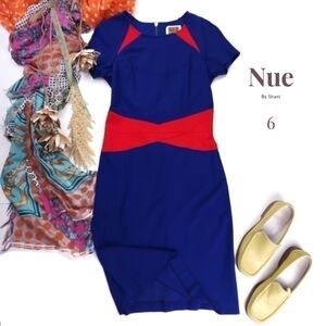 New Nue by Shani Blue Red Bandage Dress Sz 2